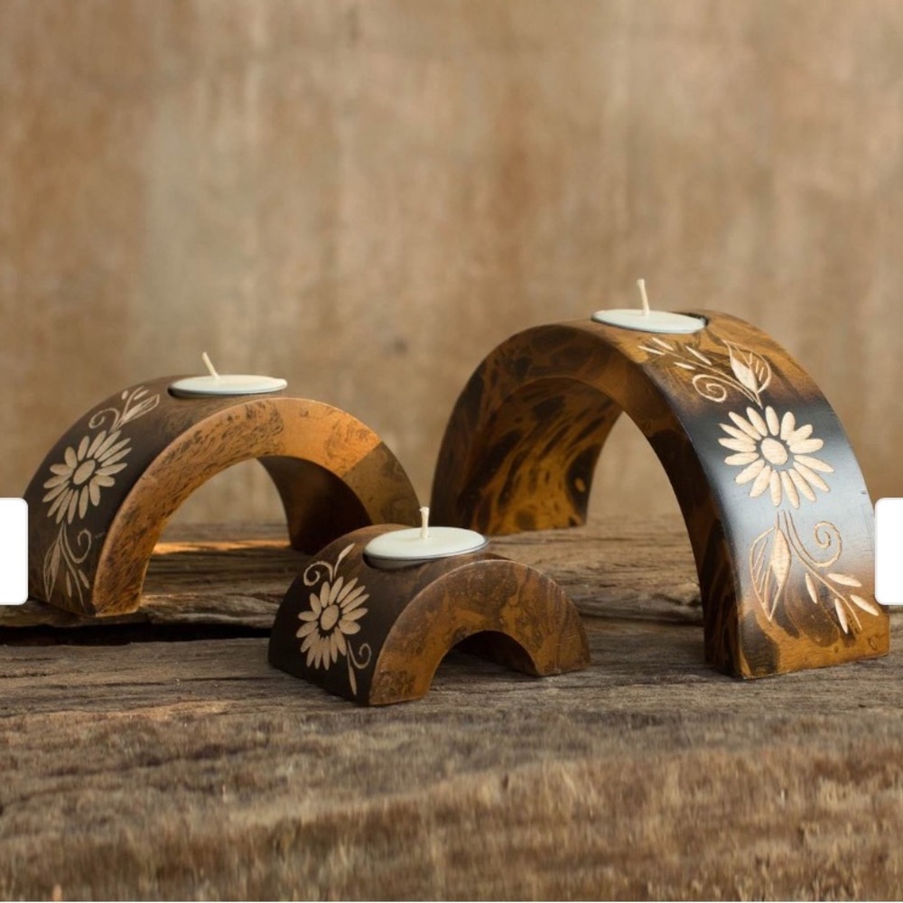 Lanna Daisy HandCrafted Mango Wood Nesting Arches Half moon Candle holders Boho